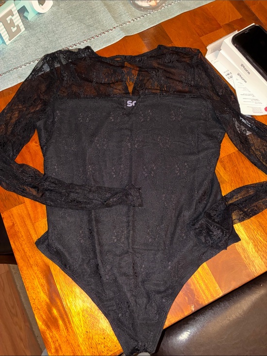 SO Tops - SO Black Lace Long-Sleeve Bodysuit